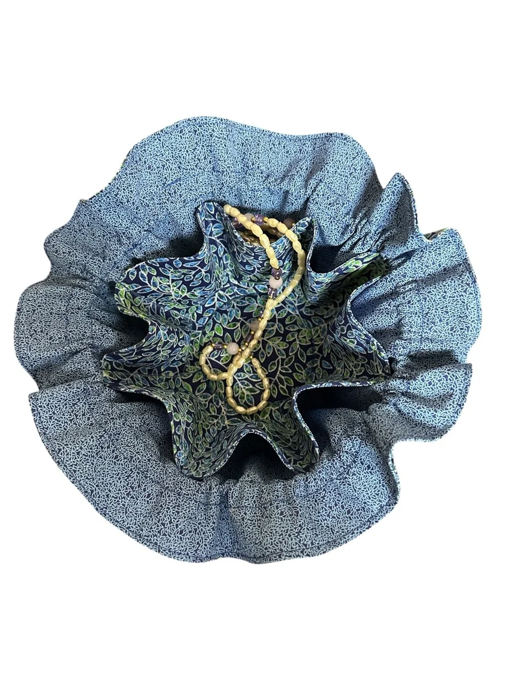 Elegant Blue Leaf Pattern Drawstring Jewelry Travel Cinch Bag